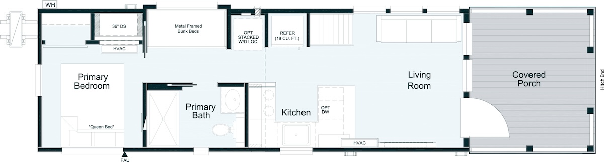 Standard LayoutWindow in Bedroom / Twin Bunks / Front Single Door & Two Windows